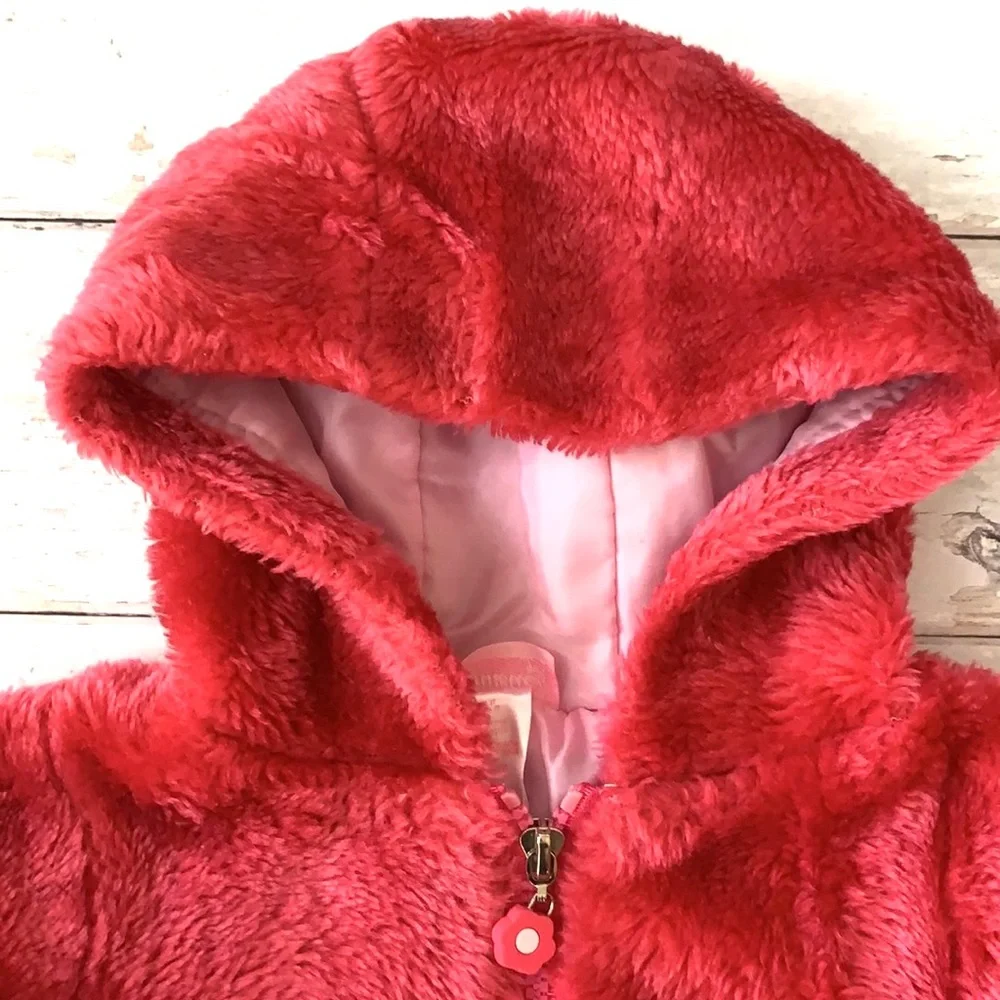 Girls 2T Fuzzy Furry Fleece Zip Up Hoodie Sweatshirt Jacket Pink Magenta